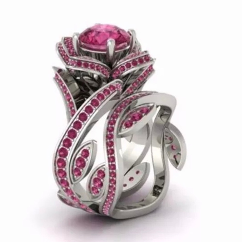Cubic zirconia rose flower ring!